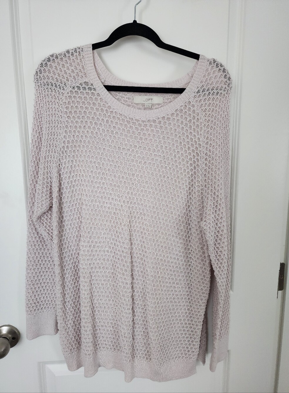 LOFT Cream Colored Open-Weave Crewneck Sweater Size XXL.